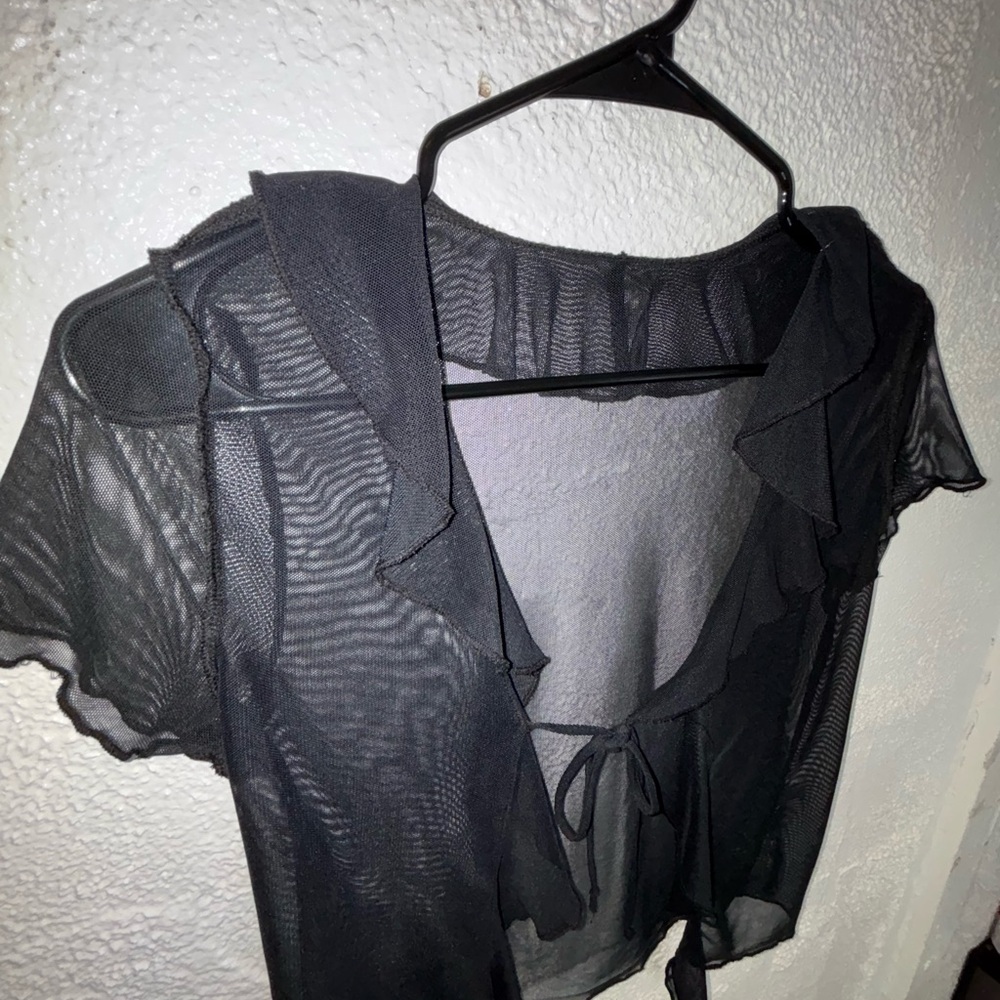 Black Sheer Ruffle Tie-Front Top - Picture 2 of 2